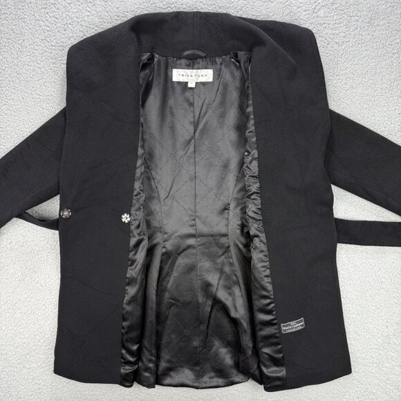Trina Turk Coat Womens 6 Black Wool Cashmere Wrap Belted Jacket Shawl Collar - Picture 4 of 12